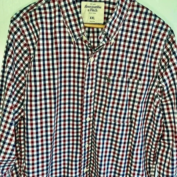 Abercrombie & Fitch Men’s Red Blue Plaid Long Sleeve Button-Down Shirt XXL - Picture 3 of 7